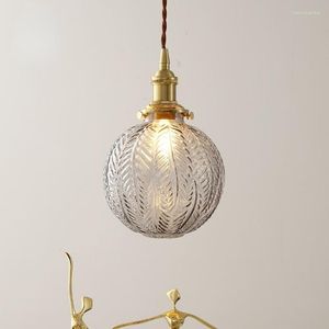 Hängslampor japansk stil mässing glas lyster ljus nordisk retro hall lampa matsal sovrum sovrum hängande ljus fixtur e27