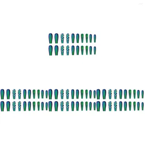 Falska naglar 96 spindel mönster konstgjord press på grönt extra