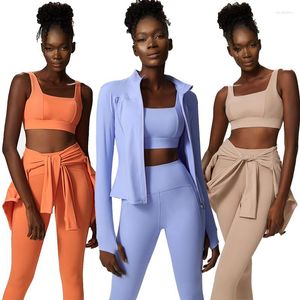 Active Pants Yoga Three-Piece Set XL Clothing Fitness Suit Female Sportswear Cardigan Jacket Top Custom Logo