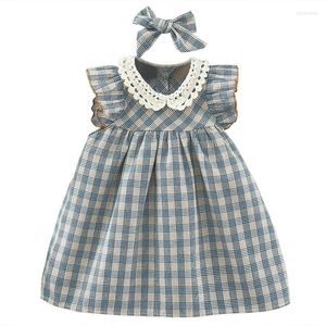 女の子のドレス2ピースサマーキッズベビーガールズ服幼児韓国のかわいい格子縞の袖なしコットンドールカラープリンセスドレスBC517