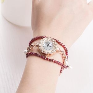 Armbanduhren Mädchen Geschenkuhr Perle Achat Granat Kristall Persönlichkeit Kreative Mode Quarz Armband Dame