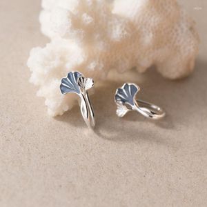 Stud Earrings 925 Silver Needle High-grade Temperament Blue Ginkgo Elegant Ear Hooks For Women Girls Simplicity Banquet Jewelry