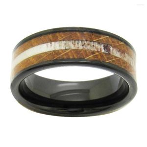 Wedding Rings Vintage Wood Inlay Antler Ring Black Pipe Tungsten Carbide Band Party Gift Free Custom Drop