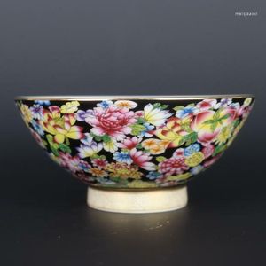 Bowls Chinese Black Famille Rose Porcelain Qing Qianlong Gilt Edge Flower Bowl