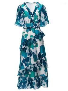 Party Dresses Runway Summer Women's Designer Bohemian High Quality Gorgeous Casual Celebrity Elegant Short Sleeve Print Midi Dress