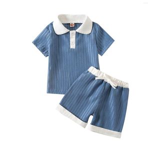 Clothing Sets 2023-03-26 Lioraitiin 0-3Years Toddler Baby Girl Boy Suit Short Sleeve Lapel Neck Patchwork Tops Pants Party Summer Set