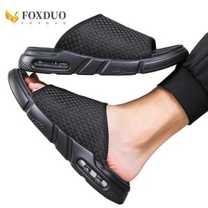 Summer Men Sneakers Slippers Air Cushion Sandals Mesh Slides Flat Soft Flying Man Sandals with Elastic Band Casual Beach Shoes