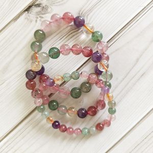 Bracciale con perline singole Duobao con ametista naturale, cristallo di quarzo rosa, amazzonite, fragola