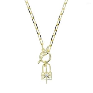 Chains Gold Color Chain Necklace For Women Thick Paper Clip Lock Star Charm Toggle Clasp Fashion European Jewelry