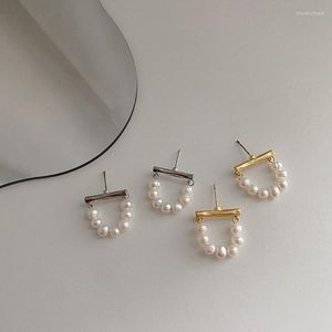 Hoop Earrings WTLTC White Color Real Freshwater Pearls Stud For Women Retro Link Bar Post Chunky Chain Tassel Studs