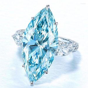 Bröllopsringar enkel himmelblå markis sten för kvinnor utsökt fest finger tillbehör evighet smycken droppe