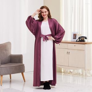 Casual Dresses Puff Sleeve Cardigan Summer Dubai Elegant Long Dress Solid Color Women's Robes Lace-Up Maxi Vestidos de Mujer