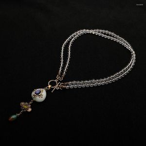 Kedjor 2023 Vintage Series Transparent Glass Pärledkedja Vit Natural Stone Pendant Utsökta europeiska och amerikanska halsband