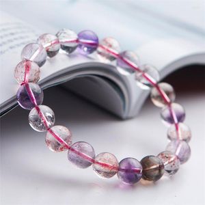 Bracciale con perline rotonde elasticizzate in cristallo di pietra melodica Super Seven di quarzo rutilato colorato naturale autentico, goccia da 10 mm