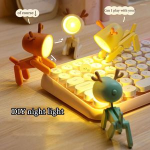 Ночные огни светодиодный мини -мультфильм милый оленя собачьи настольные лампы складные комнаты для спальни лампы декора