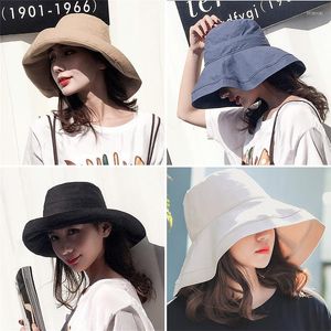 Berets Women Fashion Casual Fisherman Sun Hat Breathable Harajuku Wide Brim Solid Protection Cotton Sunscreen Hip Hop Bucket Cap