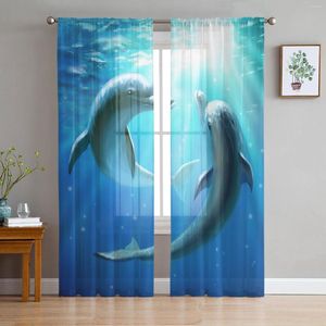 Curtain Dolphin Swim Blue Nice Cute Voile Sheer For Living Room Window Treatments Home Cafe Decor Bedroom Chiffon Tulle Drapes