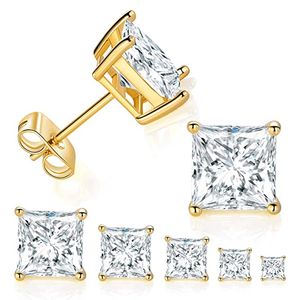 5 pares 14K Princesa de ouro amarelo Corte Clear Clear Cubic Zirconia Stud Brincho