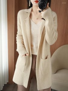 Women's Knits Cashmere Sweater Ladies Lapel Cardigan Spring And Autumn Buttonless Jacket Casual Knitted Loose Korean Fashion Pure Wool Top