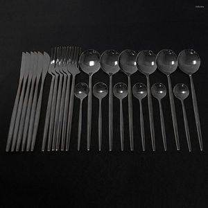 Sofra Takımı Setleri Siyah Set Paslanmaz Çelik 24 PCS Yemek Takımı Çatal Beşiği Batı Çatal Bıçak Teaspoon Sofra Sabimleri Silverware