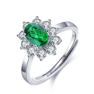 Cluster Rings Zhanhao Lab Grown Zambia Emerald Oval Cut Sun Flower Shape Engagement Justerbara kvinnor 925 Sterling Silver Jewelrycluster Cluster