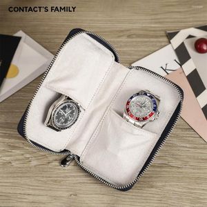 Watch Boxes CONTACT'S FAMILY Luxury 3 Slots Leather Pouch Case For Men Women Watches Organizer Display Jewelry Bracelet Storage Box