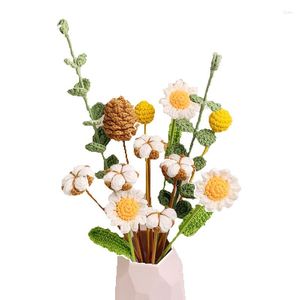 Decorative Flowers Artificial Cotton Crochet Bouquet Wedding Party Decoration Knitting Christmas Berry Knitted Woven Fake Flower