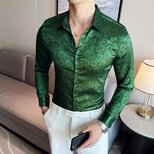 Camisas casuais masculinas Luxury Green Jacquard Camisa Men Black White Wedding Dres Prom Tuxedo Hemise Homme Manga Longa Slim Fit