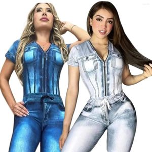 Calças femininas de duas peças jeans femininas estampadas mangas curtas e longas mostram um temperamento emagrecedor para deslocamento Conjunto de duas peças