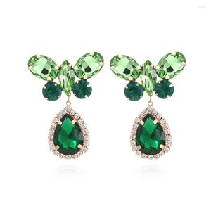 Baumeln Sie Ohrringe Luxus Temperament Sparkly Green Glass Bow für Frauen hochwertige einzigartige Legierung Strass Wassertropfen Ohrring Zubehör