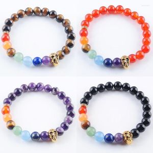 Strand Stretch Bangle Natural Gem Stone Round 8mm Beads Ghost Head Bracelet For Women Jewelry 7 Inches TBK326