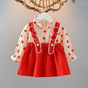 Flickklänningar Spring Born Baby Girls Dress Dot Lång ärm för 1: a födelsedag Prinsessan Spädbarnskläder barn kläder