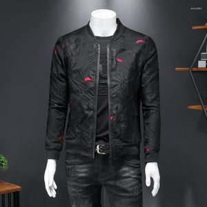 Herren Jacken Jacquard Schwarz Bomberjacke 2023 Männer Frühling Herbst Slim Fit Mäntel Streetwear Mode Vintage Casual Club Kleidung Mann