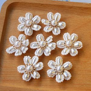 Pendant Necklaces Handmade Woven Crochet Pearl Beading Flower Sticker Ornament Accessories Earring Necklace Bracelet Charms 10pcs 32mm