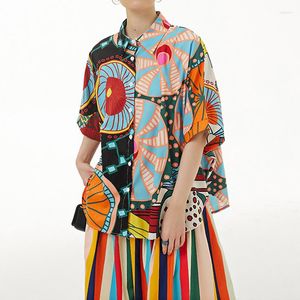 Damenblusen Johnature 2023 Sommer Multi Color Lose Damenhemden Mode Lässig Resort Style Print Umlegekragen Tops