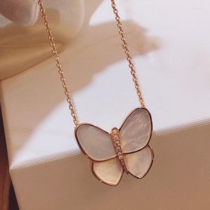 Ketten OL Fashion White Shell Schmetterling Anhänger Mikromosaik Zirkon Rose Gold überzogene Charme-Ketten-Halskette für Frauen Hochzeit Schmuck