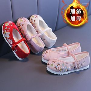 Sapatos atléticos bordados chineses pano vintage tang hanfu boutique flor flor plana size24-36 meninas tênis casuais casuais