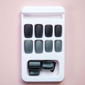 False unhas 24pcs tampa completa preto salto cinza cor quadrada média fossa dicas de arte de unhas falsas manicure upnail diy