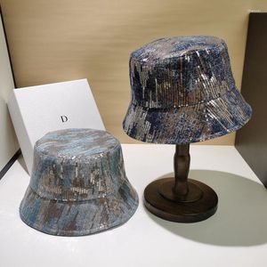 Berretti Paillettes Brillanti Cappello da pescatore Hip Hop Moda per donna Cappello da pescatore a tesa Personalità esterna Anti Uv Cappelli pieghevoli Panama