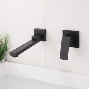 Rubinetti per lavabo da bagno Rubinetto per lavabo a parete Maniglia singola Cascata Vasca da bagno a 2 fori Nero opaco / Cromo