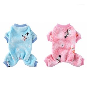 Dog Apparel Cute 4-Legs Warm Pet Clothing Outfit Clothes Pajamas Fleece Jumpsuit Winter Small Snowman Pattern1