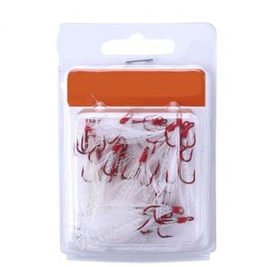 20st 4-10# Rödfiske Barbed Hook Treble Fishhook With Feather for Minnow Lure Saltwater Freshwater High Carbon Steel Hooks