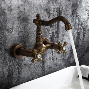 Bathroom Sink Faucets Antique Basin Kitchen Mixer Tap And Cold Mop Pool Wall Mounted Taps Dual Handle Faucet