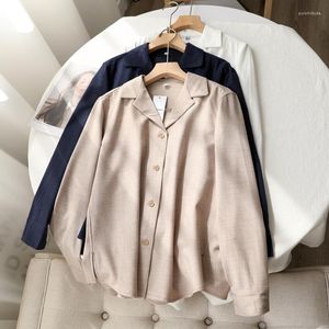 Blusas femininas Japão temperamento confortável de cor sólida flanela de luva longa Mulheres da primavera camisa de outono da primavera