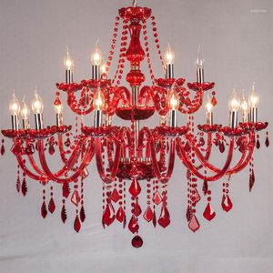 Pendelleuchten Rote Kerze Kristallleuchter Europäische Glaslampe Geeignet für Wohnzimmer Restaurant Hochzeit KTV Dekoration