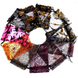 Jewelry Pouches 50pcs/lot 100pcs/lot Halloween Organza Bag Skull Bone Multi Color Printing Party Packaging Drawstring Pouch For Gift Candy