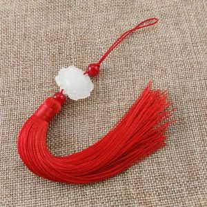 Charms estilo chinês White Crystal KeyChainslotus Tassel Pingente Keychains