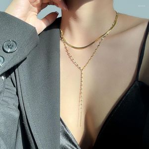 Kedjor Multi-Layer Necklace Tassel Blade Chain Women's Neck Neckor For Women Gold Color Choker Smycken Drop