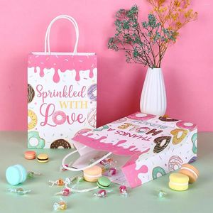 Present Wrap Donut Party Favor Bags Pink 16st Goodie med handtag tack ett hålbrunch strö kärlek