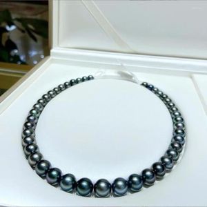 Chains Fashion 925 Sterling Silver Women's Necklace 12mm Black Peacock Round Pearls Long Fine Engagement Jewelry Gifts